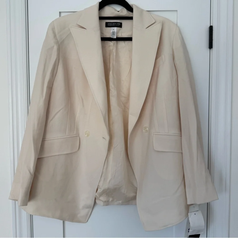 Ivory 100% Wool Blazer 14W ✨ Classic Tailored Quiet Luxury Jacket Feminine - Picture 3 of 10